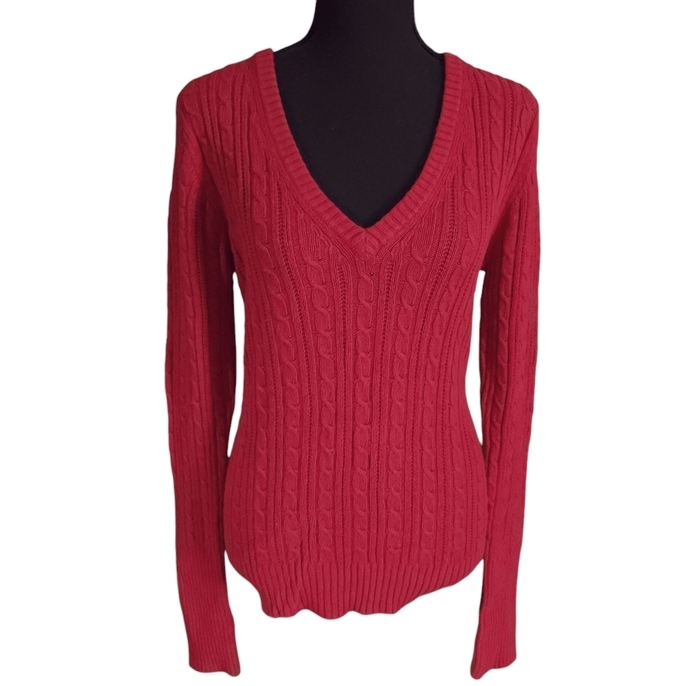 Y2K American Eagle Cable Knit V-Neck Sweater Sz L